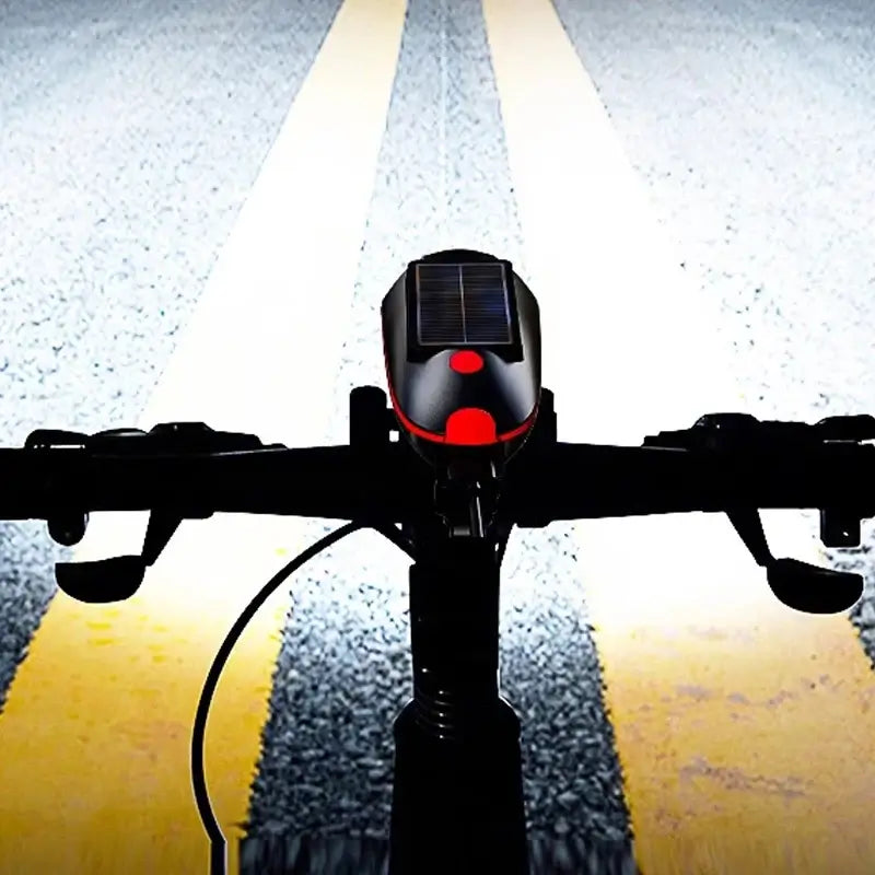 Solar + USB Charging Bike Headlight with Horn, High Brightness Waterproof LED Bicycle Light with 3 Lighting Modes - (Container Product Without Box) - Imported from UK