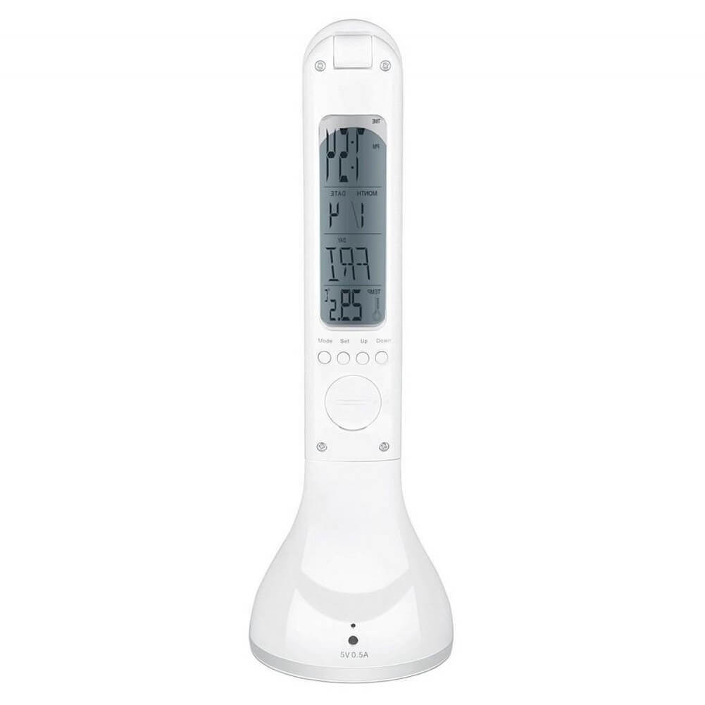 AUKEY Rechargeable Desk Lamp with Alarm Clock Calendar Date Temperature, RGB Base Light, 3 Brightness Levels & Touch Panel, 3W 250lm - Imported from UK