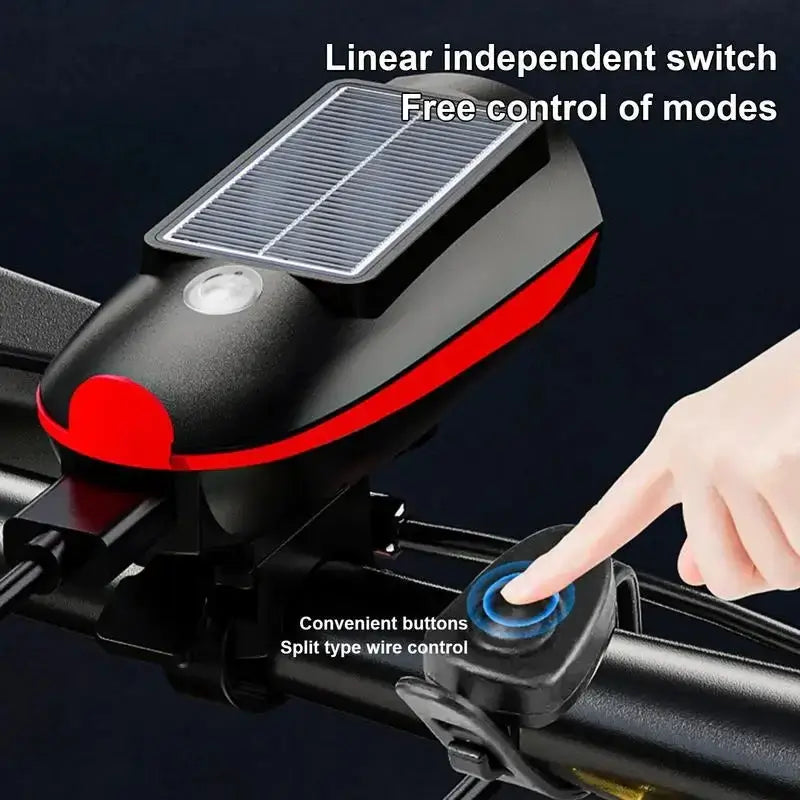 Solar + USB Charging Bike Headlight with Horn, High Brightness Waterproof LED Bicycle Light with 3 Lighting Modes - (Container Product Without Box) - Imported from UK