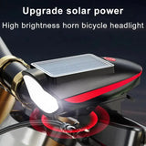 Solar + USB Charging Bike Headlight with Horn, High Brightness Waterproof LED Bicycle Light with 3 Lighting Modes - (Container Product Without Box) - Imported from UK