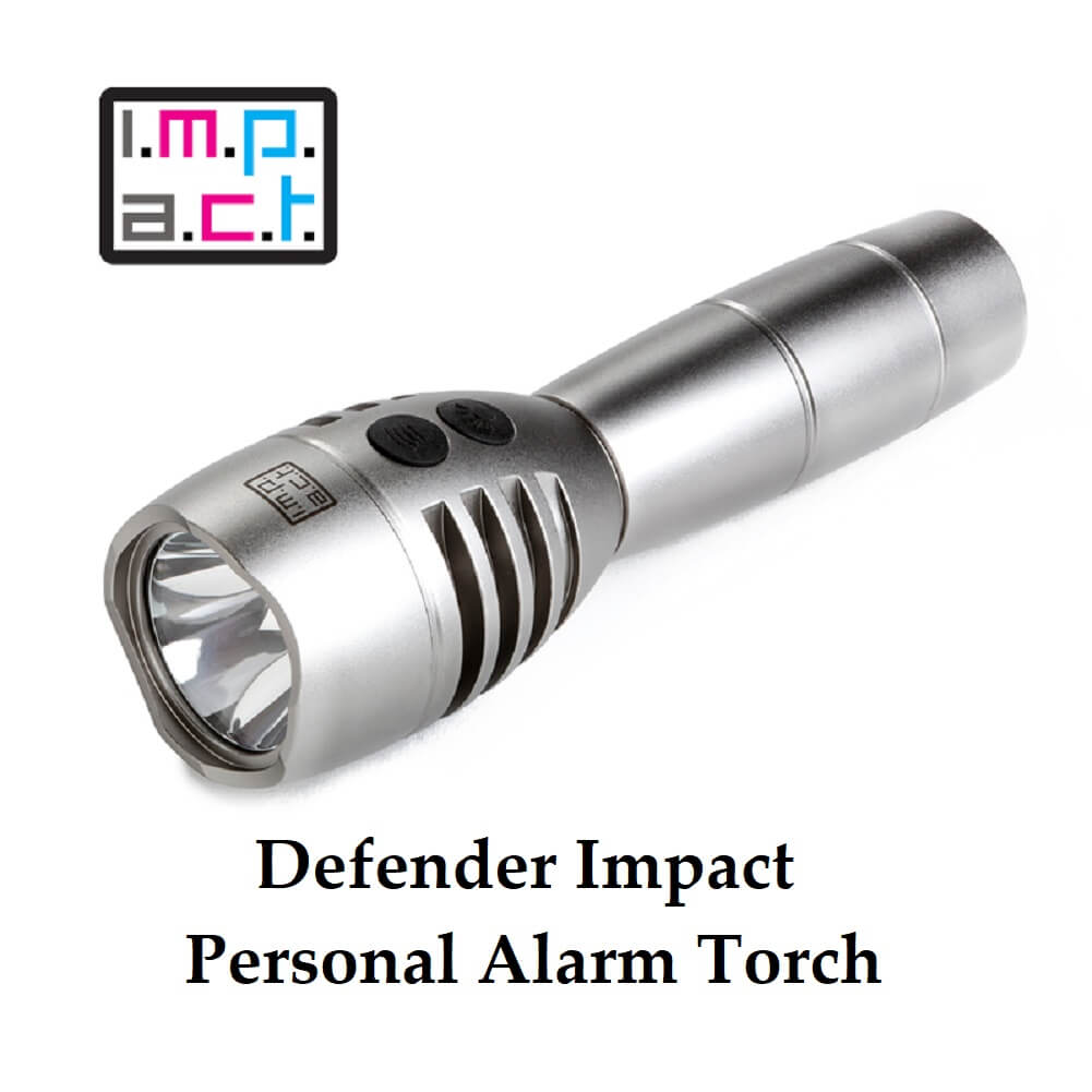 Defender Impact Personal Alarm Torch, 12000 Lumens, USB Rechargeable 130db Siren Dual Function Tactical LED Torch, High Powered White LED CREE (Container Product Without Box) - Imported from UK