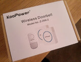 KooPower Wireless Doorbell, 2 Receivers 1 Transmitter Waterproof Door Chime, UK Plug - Imported from UK