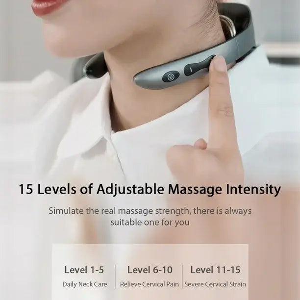 JKP Foldable Portable Neck Massager, Heating Cervical Massager for Neck Pain with 5 Massage Modes & 15 Intensity Levels, Built-in Battery with USB Charging Cable & Remote - Imported from UK