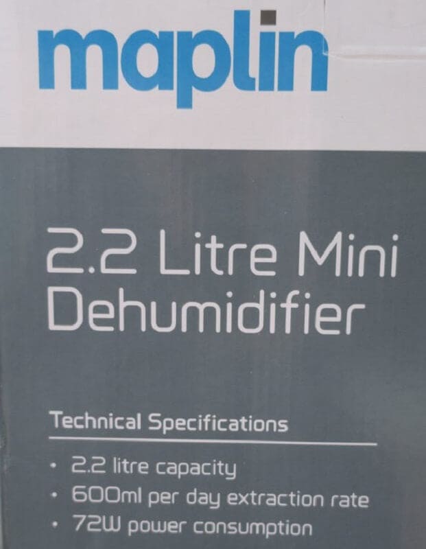 Maplin 2.2L Dehumidifier 70W Removes Humidity 600ml Per Day, Portable Ultra Quiet Ideal for Removing Damp Mold Moisture - Imported from UK