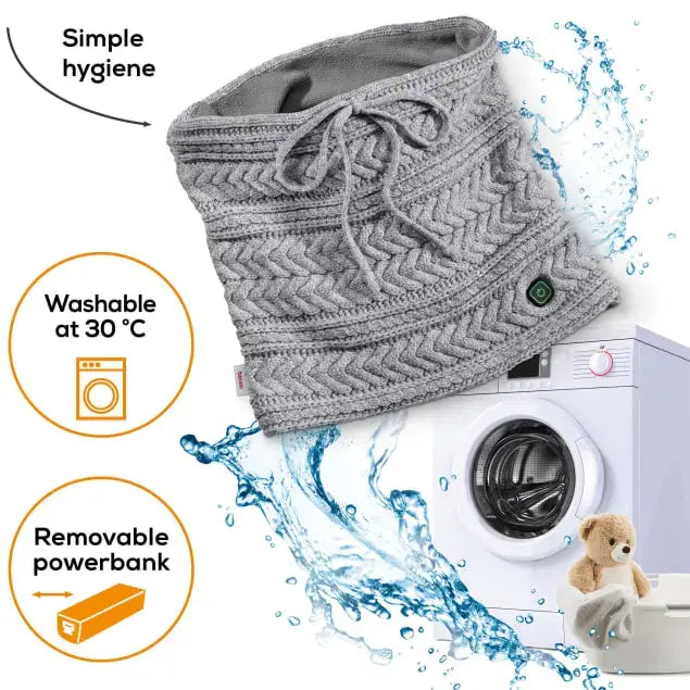 Beurer HK37 To-Go Heated Tube Scarf, Fashionable & Warmth on the Go, Soft Fleece Lining, 3 Temperature Settings (Container Product Without Box & Power Bank) - Imported from UK