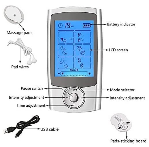 SHENGMI EMS Tens Massager for Pain Management & Rehabilitation with 16 Modes & 8 Pads Massager, Great for Treating Back Neck Stress Sciatic Pain & Muscle Relief - Imported from UK