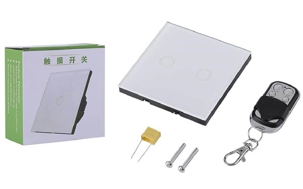 Smart Rf 433Mhz Remote Touch Wall Switch Tempered Glass Panel Led Indicator, 2 Gang - Imported from UK