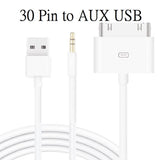 30 Pin to AUX USB 1.5M 30 Pin Charger Dock to 3.5mm Car AUX Audio USB Charger Cable Data Sync Transfer & Charging - Imported from UK