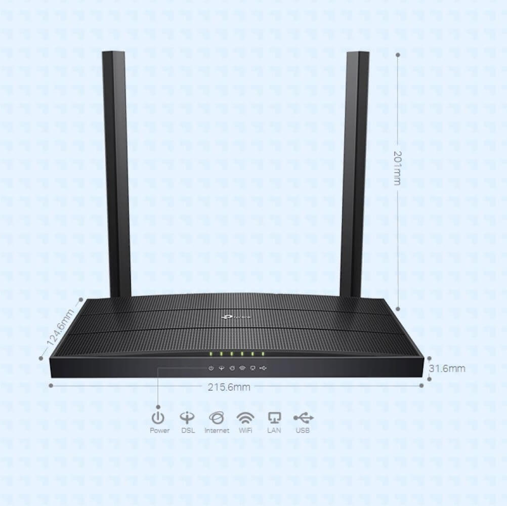 TP-Link Archer VR400 AC1200 Wireless MU-MIMO VDSL/ADSL Modem Router, 300+867 Mbps Dual Band WiFi Booster, Full Gigabit Ethernet Ports Mesh Router - Imported from UK