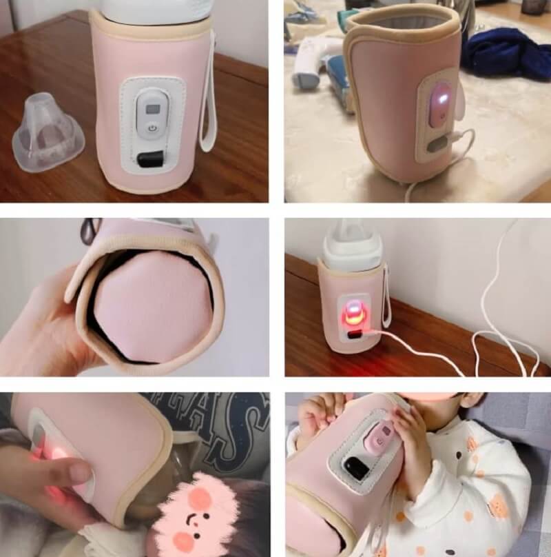 Digital Baby Bottle Warmer, Portable Baby Fagging Jacket USB 5 Gears Adjustable Temperature with LED Display For Breastmilk & Formula For Night Feeding & Outdoor  - Imported from UK