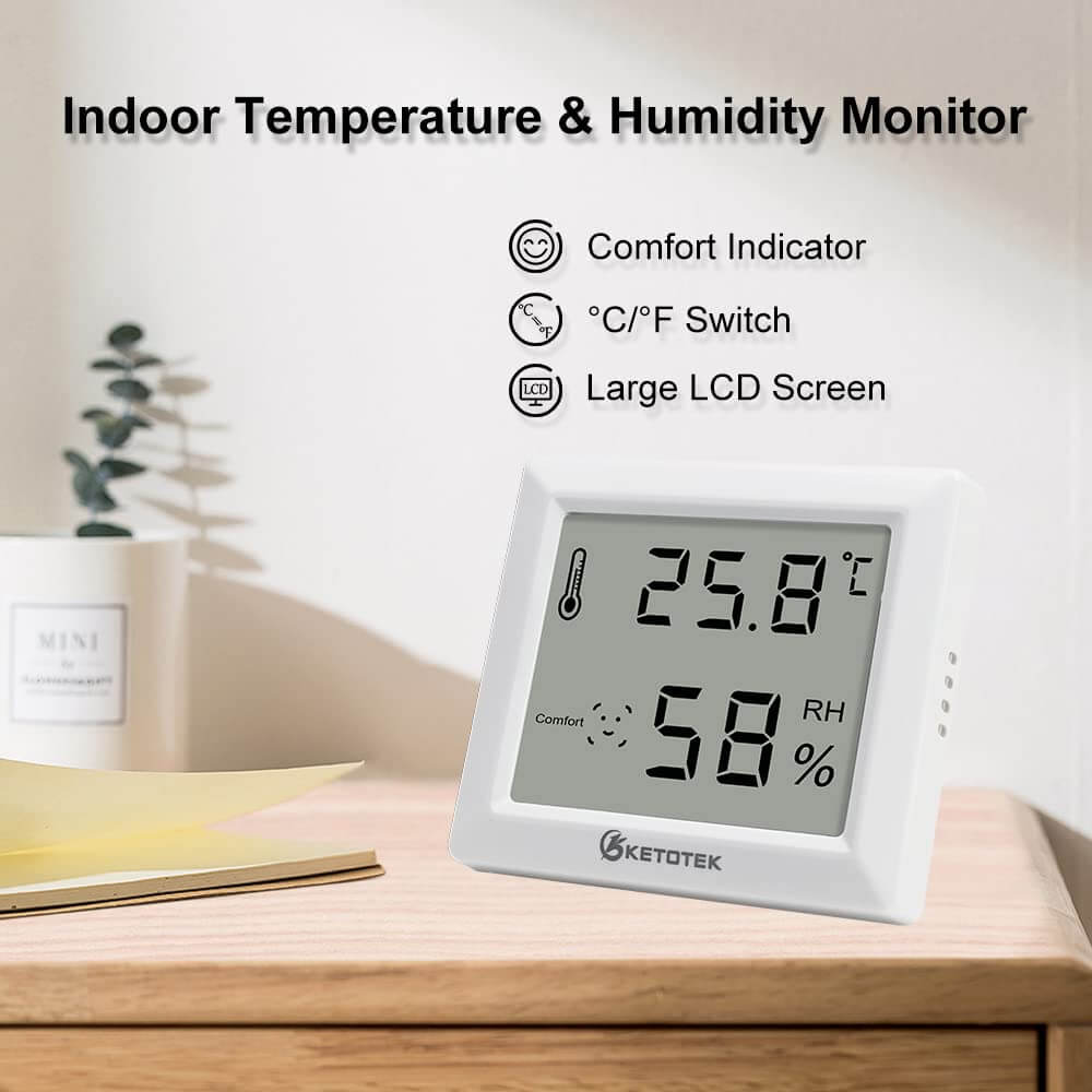 KETOTEK Digital Hygrometer Thermometer, Temperature Monitor Humidity Gauge for Home Office Baby Room Greenhouse - Imported from UK