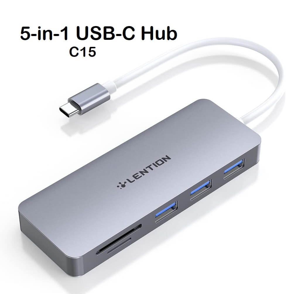 LENTION 5-in-1 USB C Hub with 3x USB 3.0 & SD/Micro SD Card Reader - Imported from UK