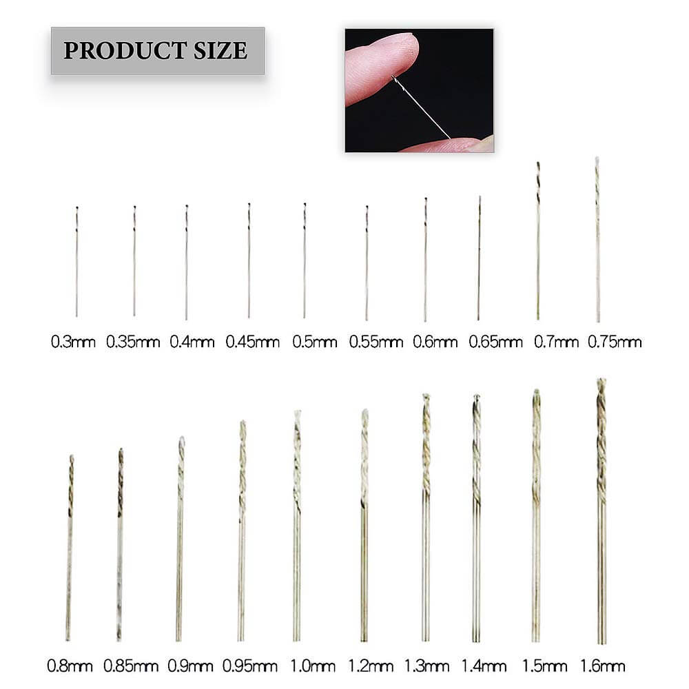 HSS Mini Micro Drill Bit Set, 0.3-1.6mm Twist Drill Bits Precision Drill DIY Kit Rotary Hand Tools Accessory (20pcs) - Imported from UK