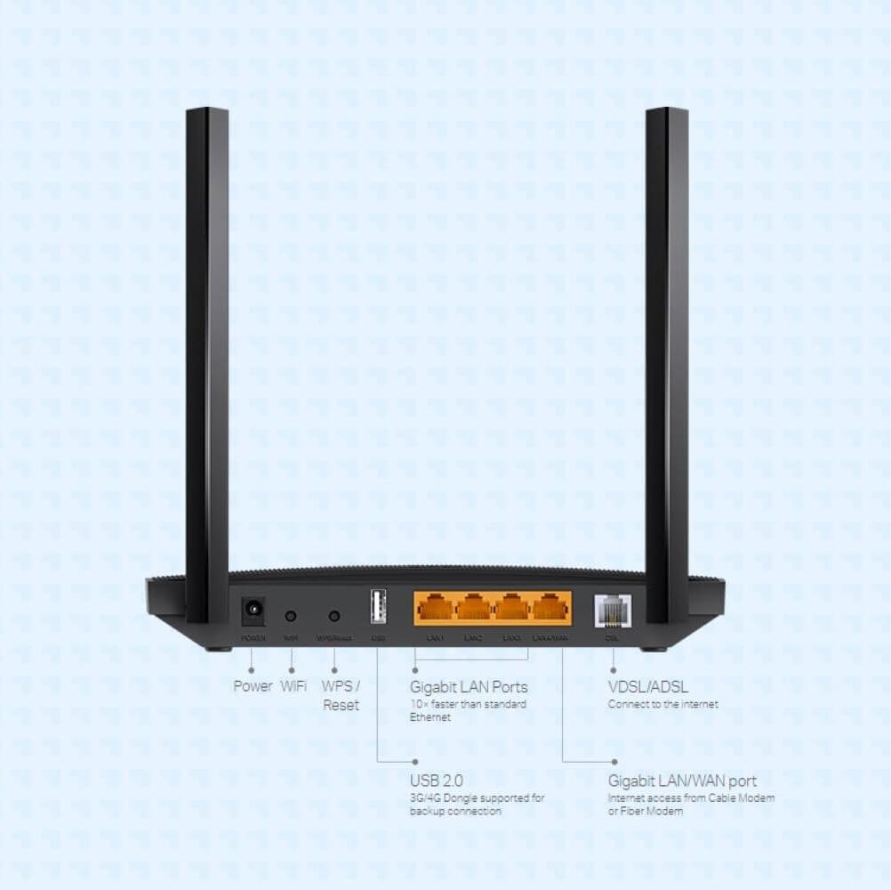 TP-Link Archer VR400 AC1200 Wireless MU-MIMO VDSL/ADSL Modem Router, 300+867 Mbps Dual Band WiFi Booster, Full Gigabit Ethernet Ports Mesh Router - Imported from UK