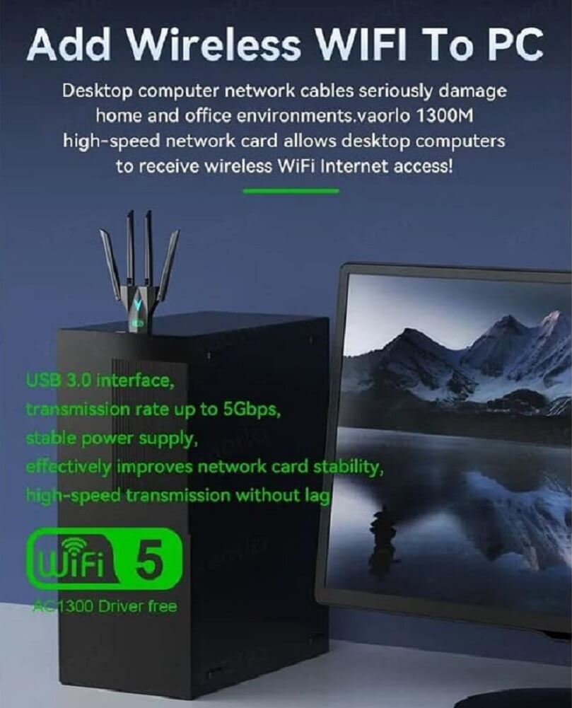 USB WiFi Adapter, Dual Band 1300Mbps Wireless Network Adapter, Driver Free WiFi Dongle Signal Receiver for PC Windows 11/10/8.1/8/7 (Amazon Container Product Without Box) - Imported from UK