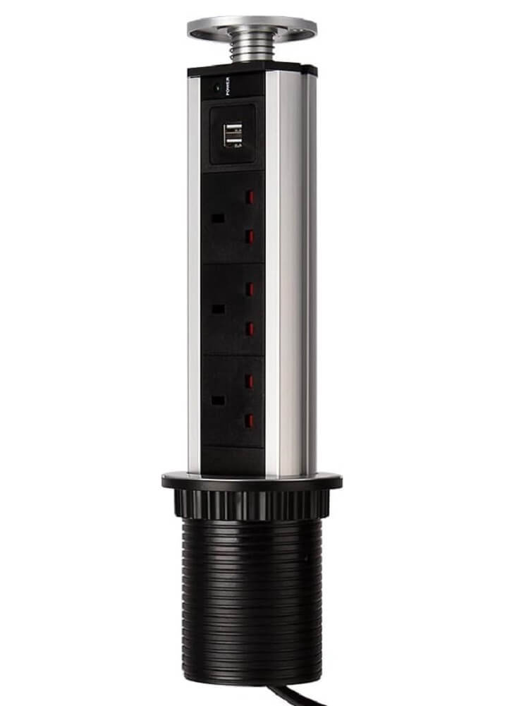 BXD Pull Pop Up Sockets Extension with 2 USB Slots & 3 UK Plug Sockets for Kitchen Worktops Desktop Home & Office - Imported from UK