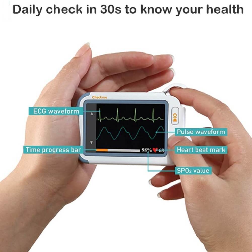 Wellue Checkme Lite SpO2 & ECG Advanced Monitor, Wireless Detection Device with ECG Tracking Function Bluetooth Portable Blood Oxygen Saturation Monitor Tracker Free APP for iOS Android & PC Software - Imported from UK
