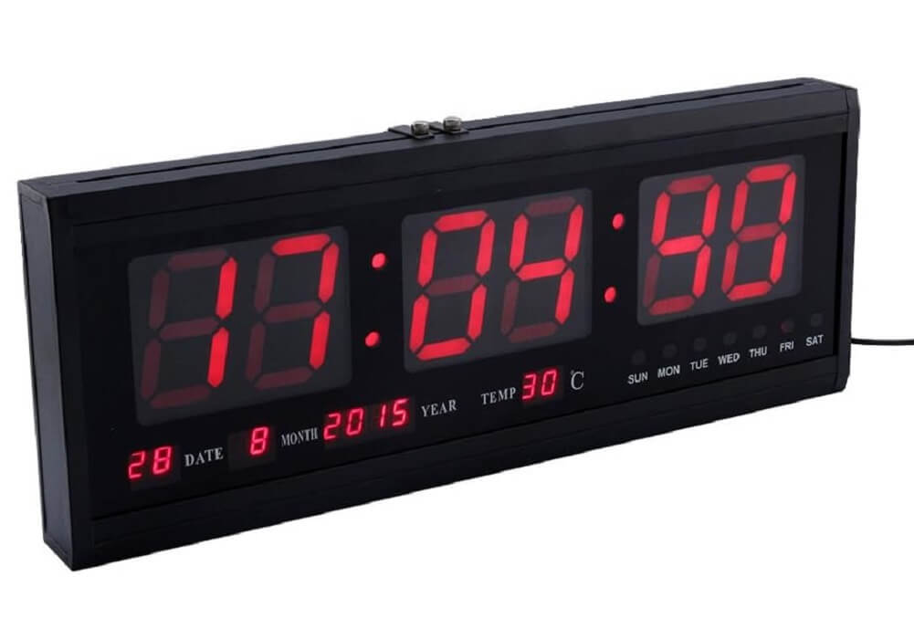 HoTai Large LED Digital Wall Clock 18.9 Inch, Large Red LED Display with Indoor Temperature Date, Day of Week, Desk Wall Alarm Clock - Imported from UK