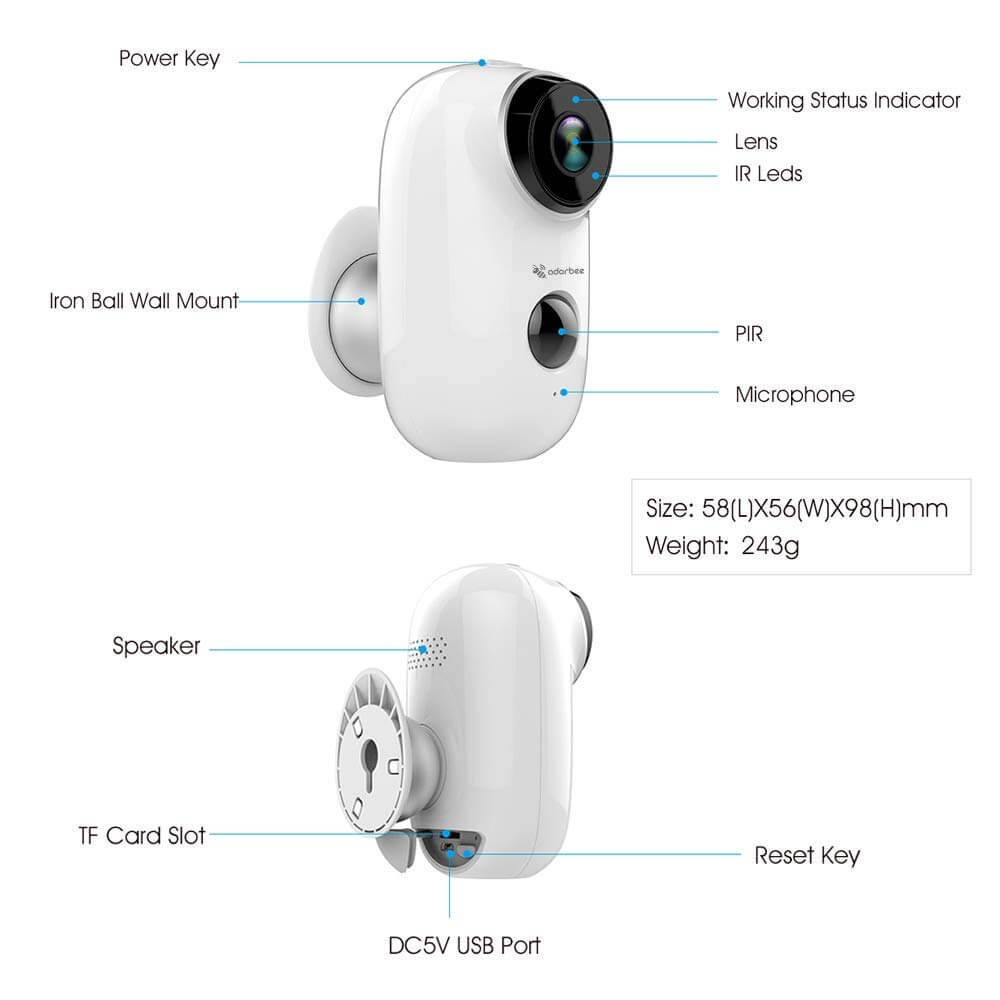 Forrader / Adorbee A3 Battery Powered Outdoor Camera, 1080P HD Wireless Security Camera, PIR Motion Detection, 2-Way Audio, Day & Night, SD Recording - Imported from UK