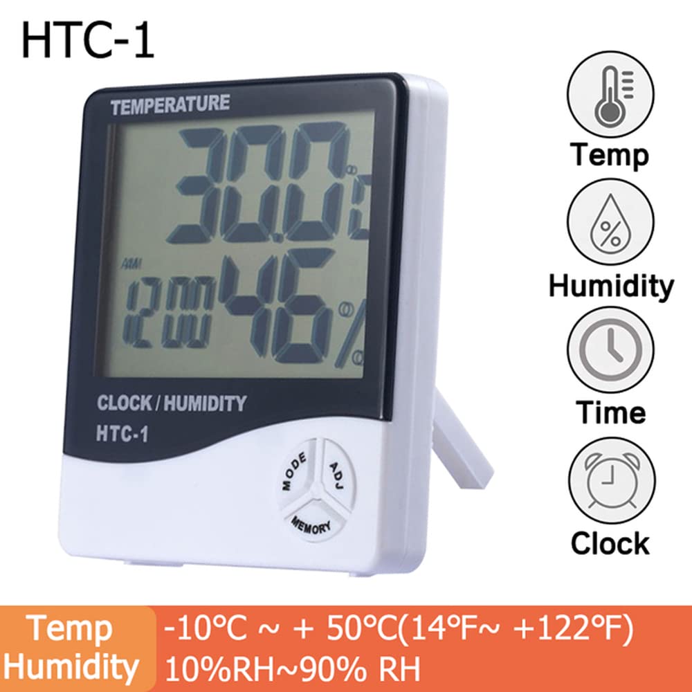 Temperature Humidity Meter with Alarm Clock, HTC-1 Large Screen Digital Thermo Hygrometer - Imported from UK