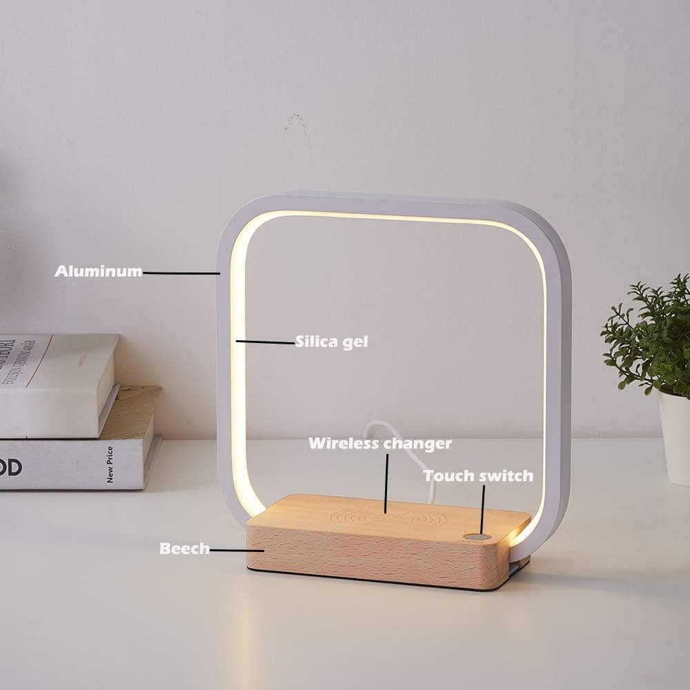 LED Desk Lamp with Wireless Charger, Touch Control Dimmable Eye-Caring Bedside Night Light - Imported from UK