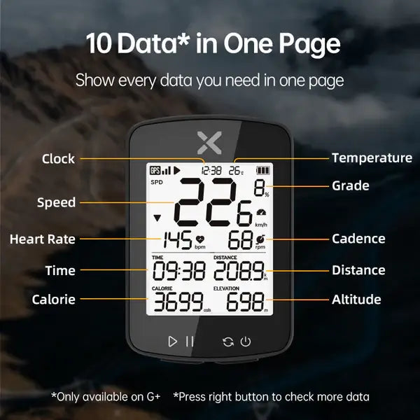 XOSS G+ Smart GPS Bicycle Computer, Bluetooth 5.0 Wireless Bicycle Speedometer Odometer ANT+ with LCD Display, Waterproof MTB Tracker Fits All Bikes Electric Bike (XOSS APP Support) - Imported from UK