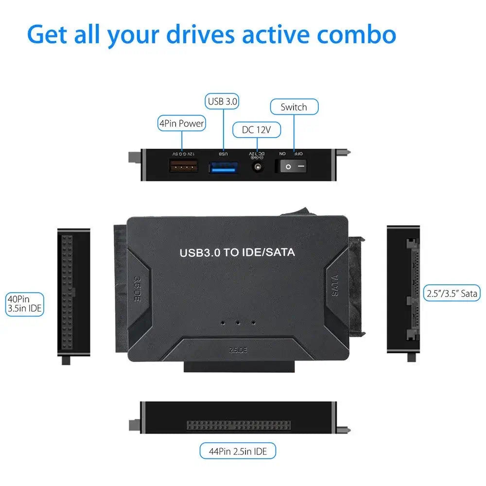 USB 3.0 to SATA & IDE Hard Drive Converter with Power Switch for 2.5"/3.5" SATA/IDE/SSD Hard Drive, 5 Gbps Data Transfer, Support 4TB - Imported from UK