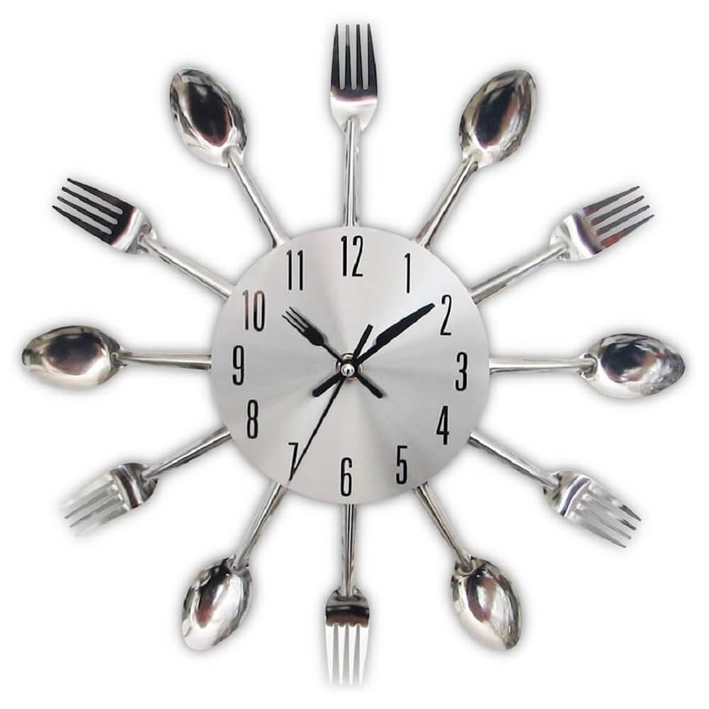 Timelike Kitchen Wall Clock 3D Removable Modern Creative Cutlery Kitchen Spoon Fork Wall Clock Room Home Decoration - Imported from UK