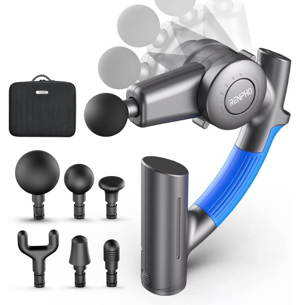 RENPHO Massage Gun Deep Tissue Muscle Massager with Adjustable Arm & 6 Massage Head, Percussion Handheld Electric Muscle Massager for Sore Muscle, Stiffness Pain Recovery - Imported from UK
