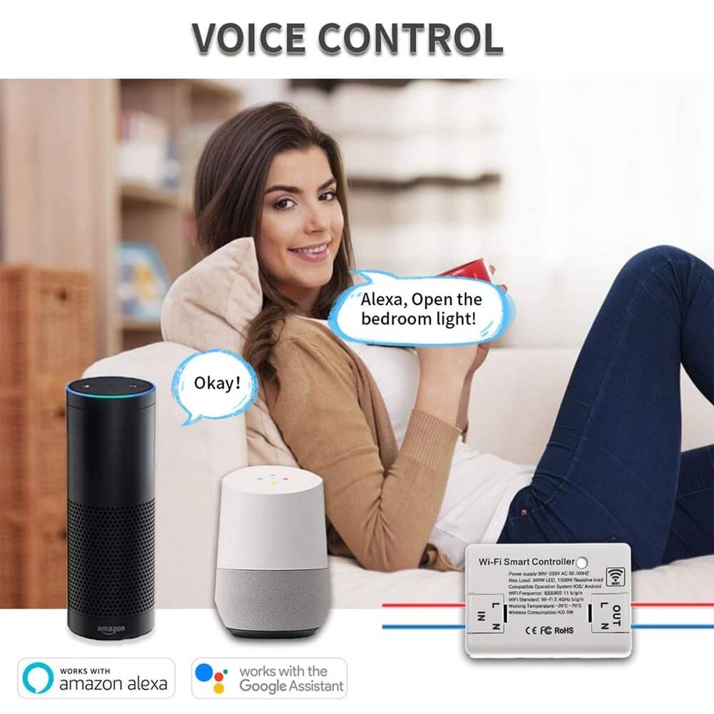 CNBINGO WiFi Smart Controller, 2200W Mini Module Wireless Switch for Most Appliances, Smart Light Switch Work with Alexa/Google Home Smart Life App Control Timer Switch (Pack of 2) - Imported from UK