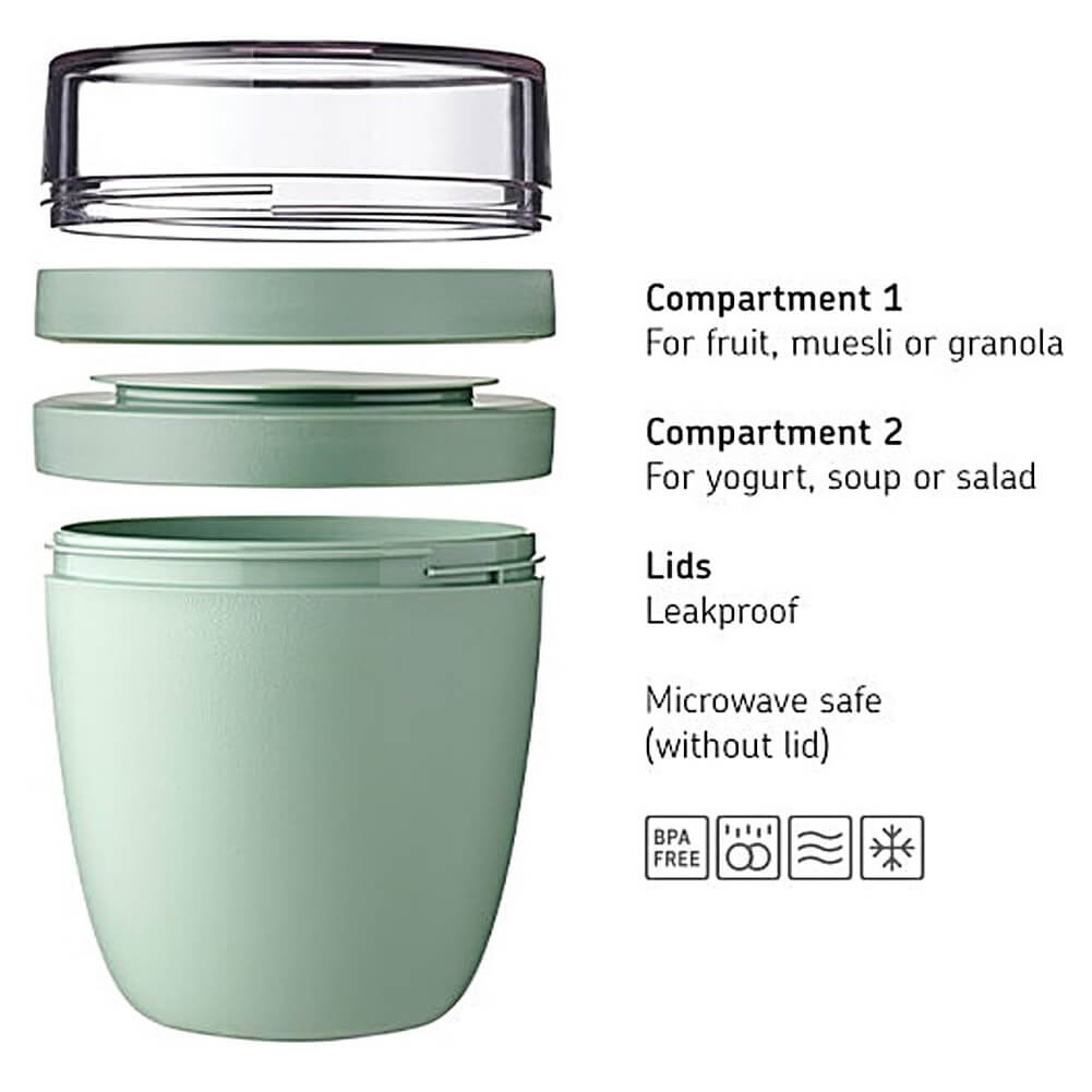 MEPAL Lunch Pot with 2 Lids A Detachable Small Storage Container for Nuts or Fruit Portable BPA Free 500ml+200ml - Imported from UK