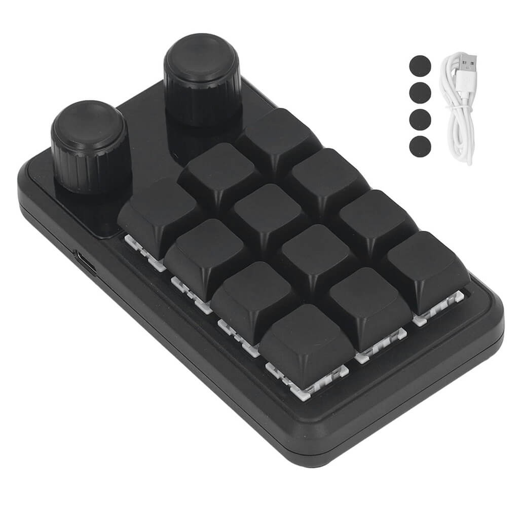 Energy Fort Mini Gaming Keypad, 12 Keys 2 Knobs Blue Switch Programming Macro Pad with RGB Light for Industry Multiple Customization Supported - Imported from UK