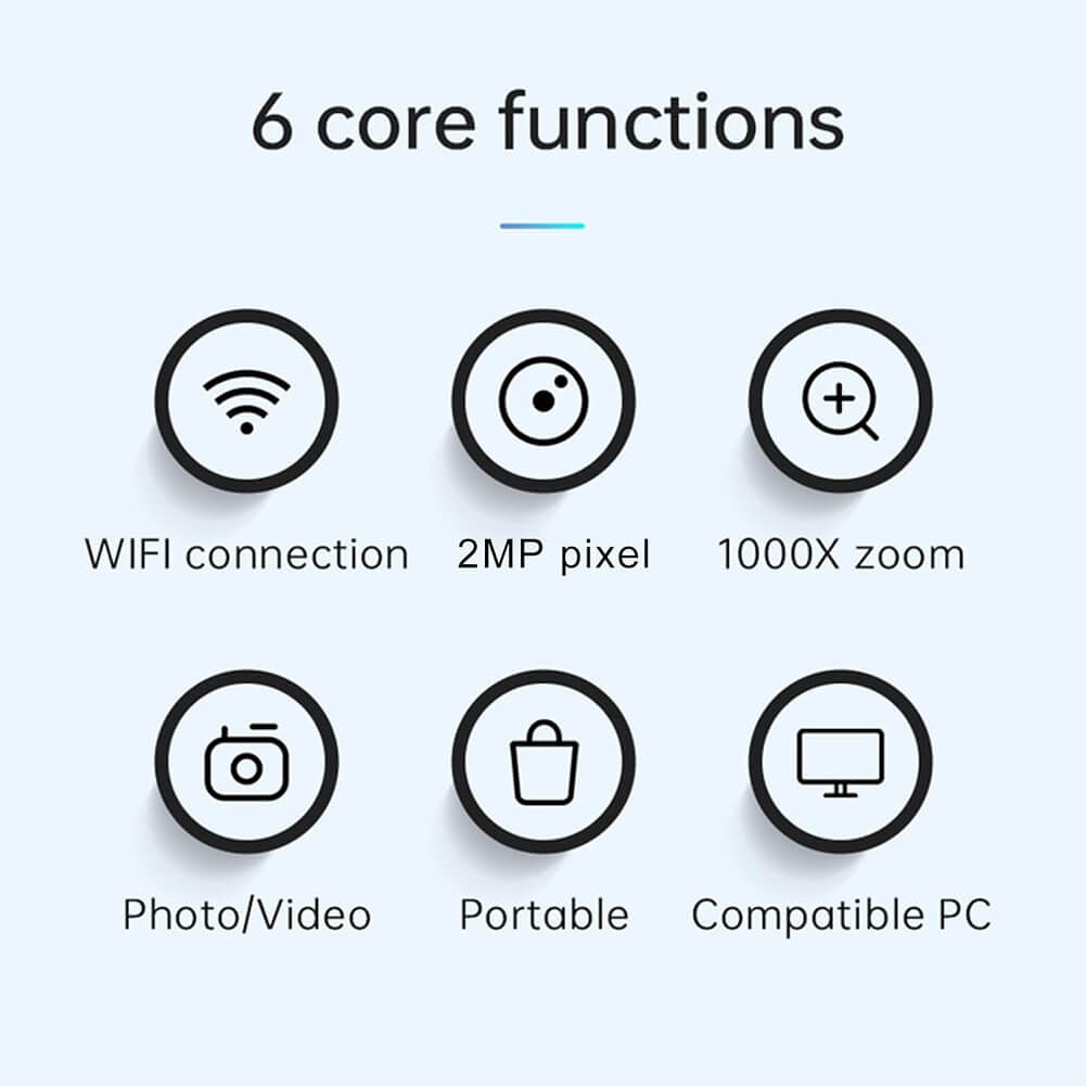 SKYBASIC Digital Wireless Microscope 2MP 50X-1000X Magnification Portable WiFi USB Microscope Camera with 8 LEDs for Phone PC Tablet Windows Android (Container Product Without Box) - Imported from UK