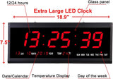 HoTai Large LED Digital Wall Clock 18.9 Inch, Large Red LED Display with Indoor Temperature Date, Day of Week, Desk Wall Alarm Clock - Imported from UK