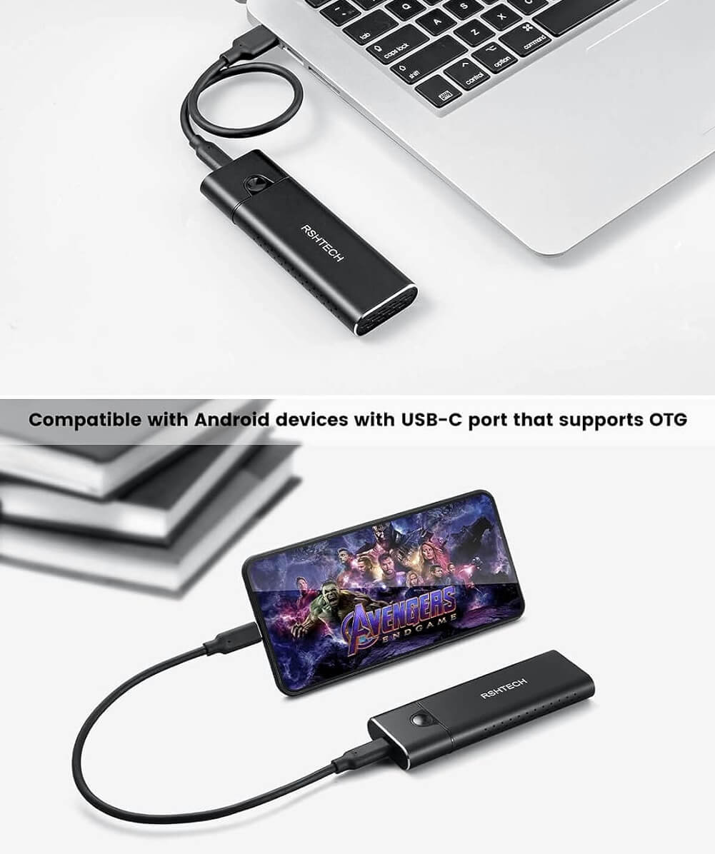 RSHTECH M.2 NVMe SATA SSD Enclosure, Aluminum Enclosure Supports USB 3.1 Gen 2 10Gbps, PCIe & SATA M-Key (B+M Key) - Imported from UK
