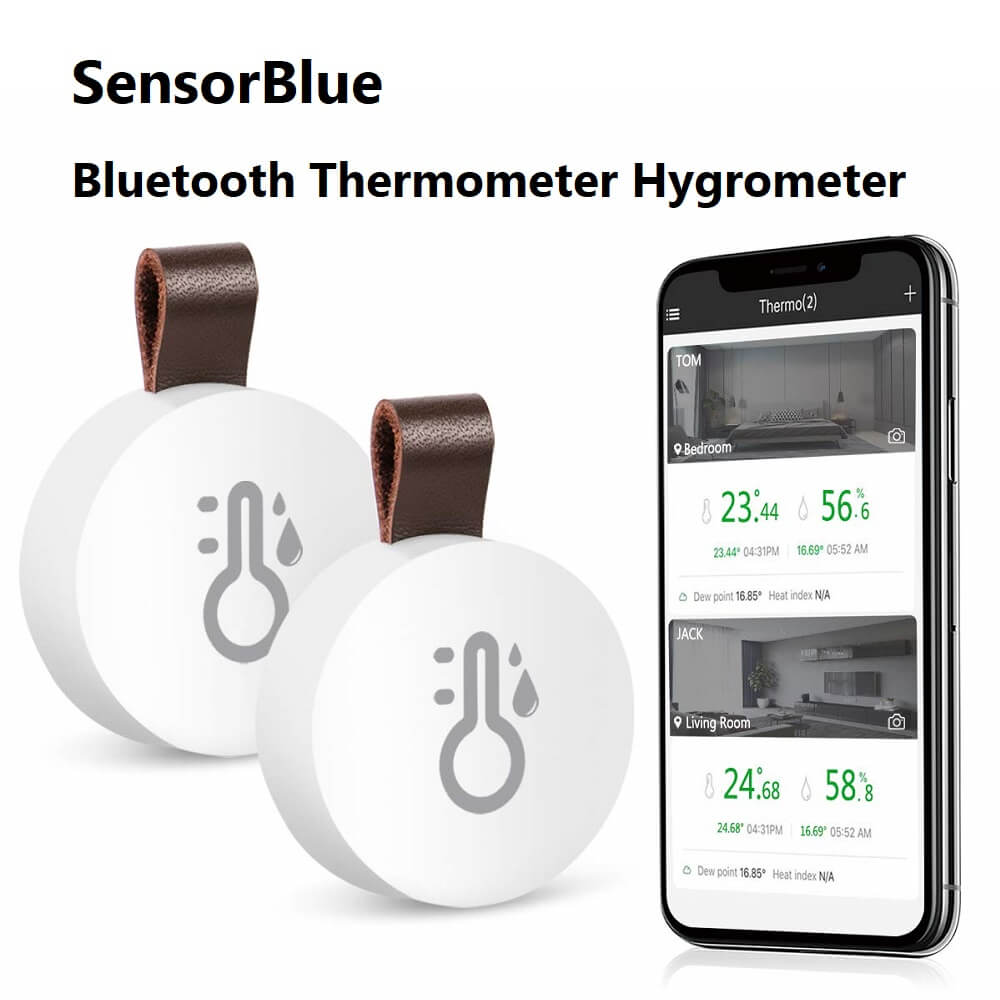 SensorBlue Bluetooth Thermometer Hygrometer, Mini Wireless Humidity Temperature Sensor with Data Export & Alert, Temp Humidity Monitor (Pack of 2) - Imported from UK
