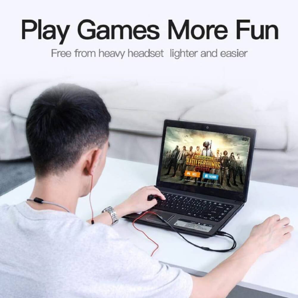 3.5mm 2 Male to 1 Female Headphone Earphone Mic Gold Plated Audio Y Splitter Adapter Cable for PC Laptop 33cm - Imported from UK