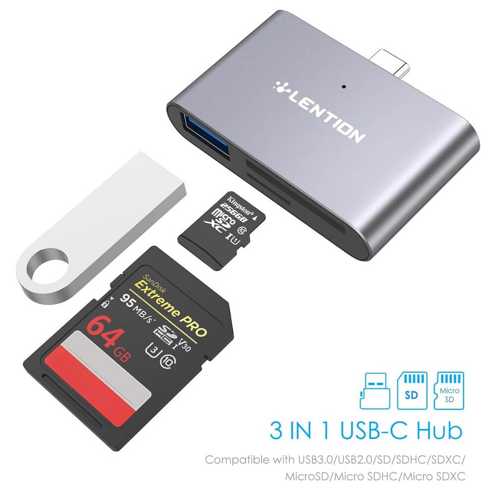 LENTION USB C to SD/Micro SD Card Reader with USB 3.0 Adapter - Imported from UK