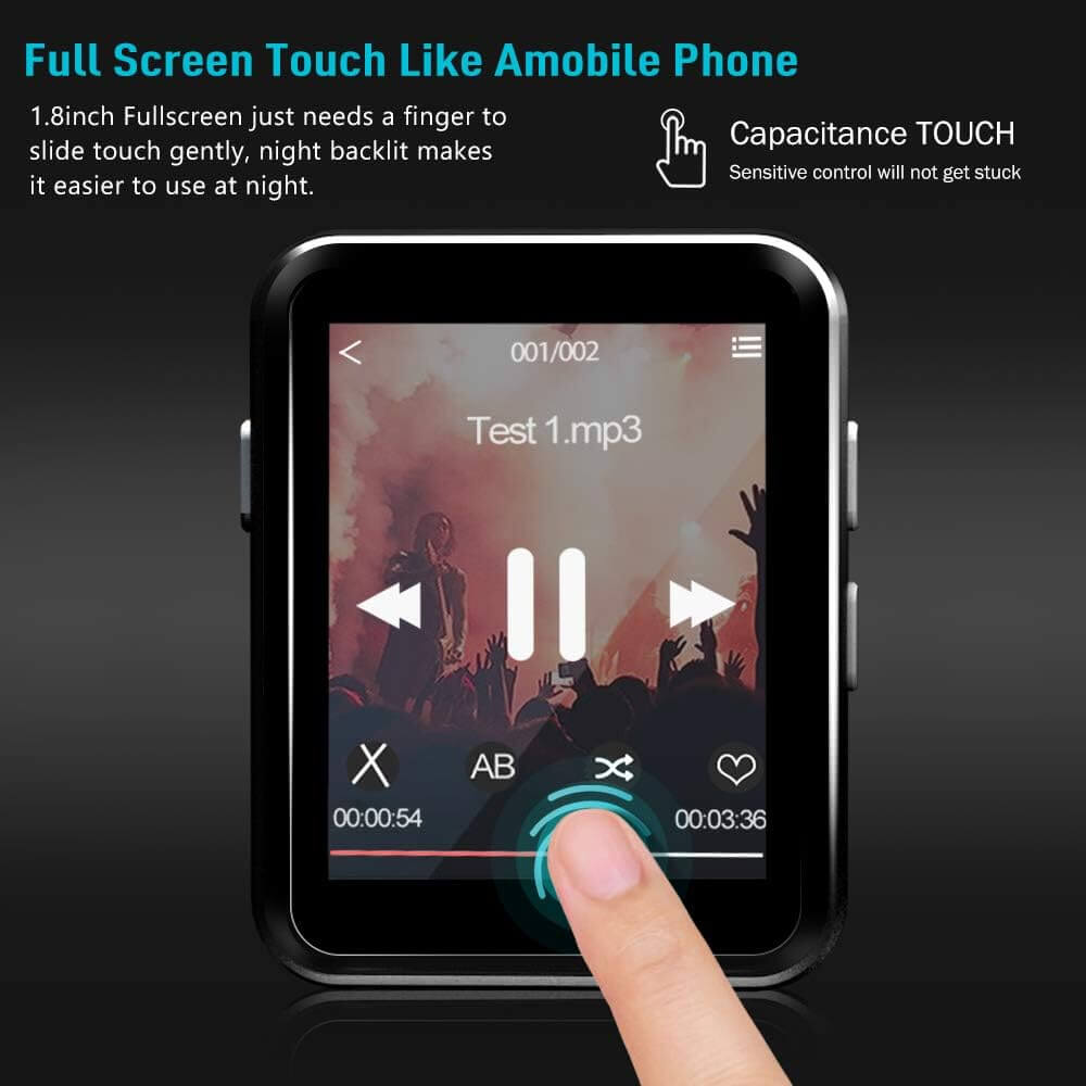 Geekera / Timoom Bluetooth 5.0 MP3 Player, 16GB Music Player with HiFi Lossless Sound, 1.8" Full Touch Screen with Clip Speaker FM Radio Recorder E-book Video Alarm - Imported from UK