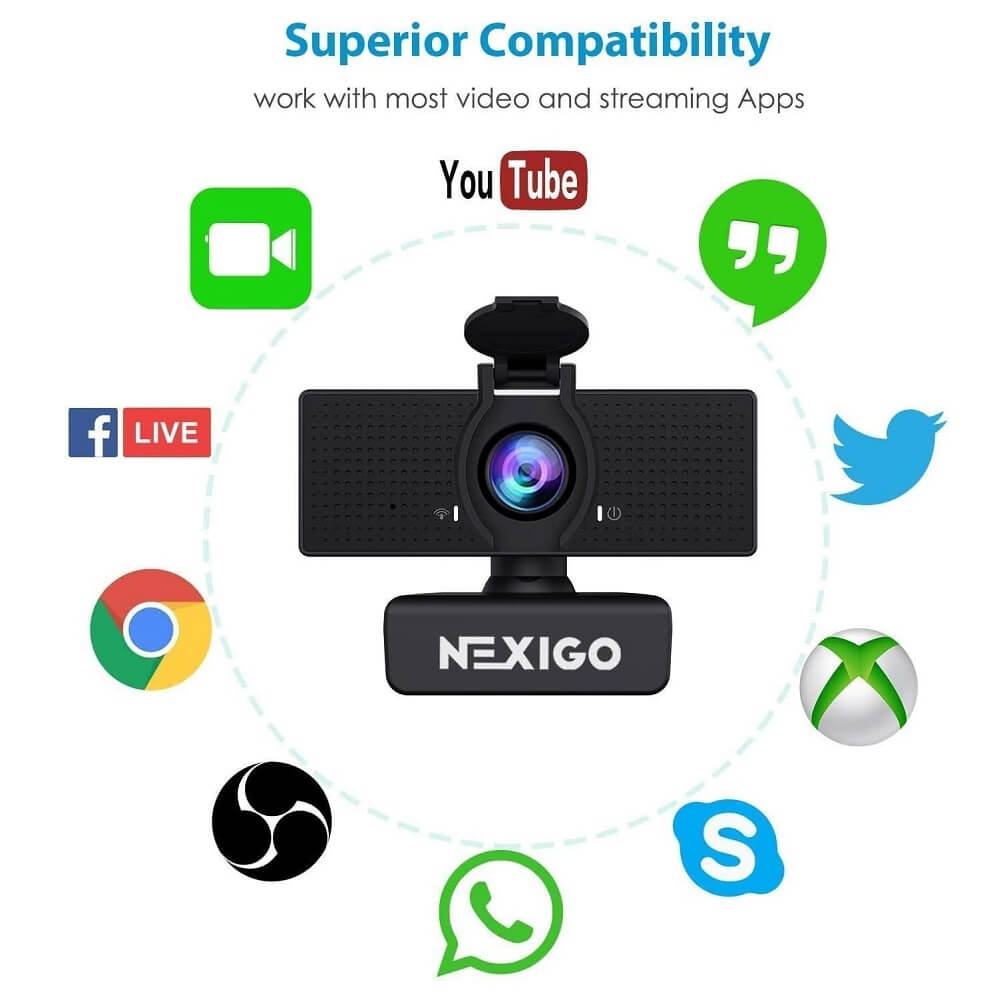 NexiGo N60 1080P Web Camera, HD Webcam with Microphone & Privacy Cover, 110° Wide Angle for Zoom Skype Teams OBS, Conferencing & Video Calling - Imported from UK