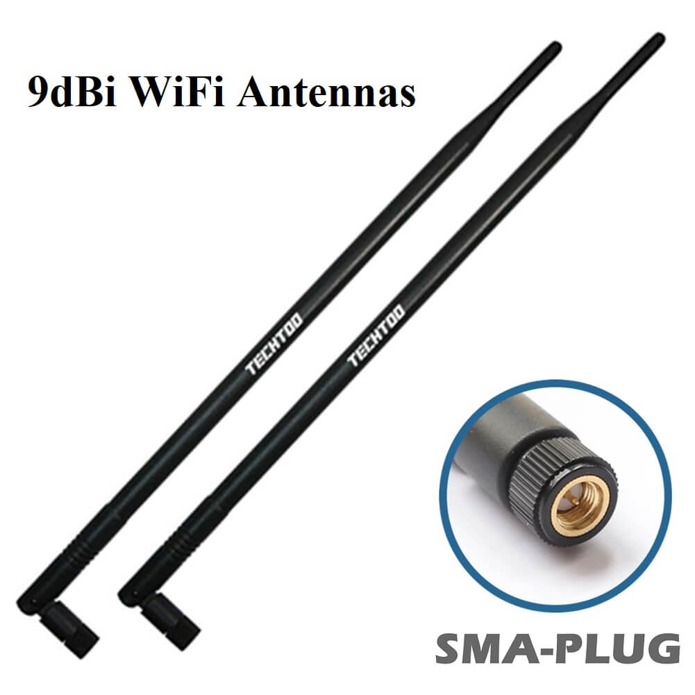 TECHTOO 9dBi WiFi Antenna, 2.4Ghz Wireless Networking Device with SMA Male (SMA-Plug) Connector Compatible W/Foscam Anran Haloview IP Camera & Other Wireless Security Camera Antenna, (Pack of 2) - Imported from UK
