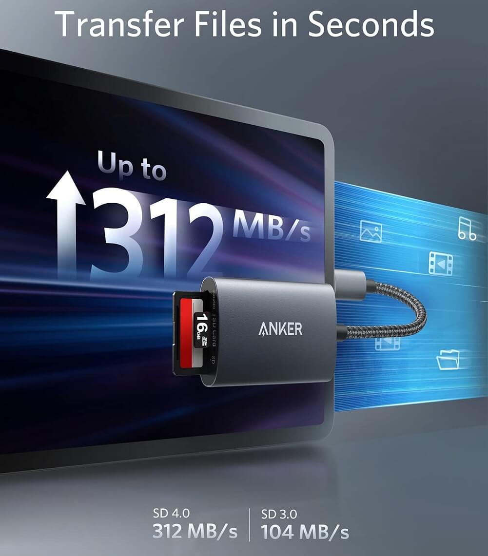 Anker USB-C SD 4.0 Card Reader PowerExpand+ 2-in-1 Memory Card Reader for SDXC, SDHC SD MMC RS-MMC Micro SDXC Micro SD Micro SDHC Card UHS-II & UHS-I Cards - Imported from UK