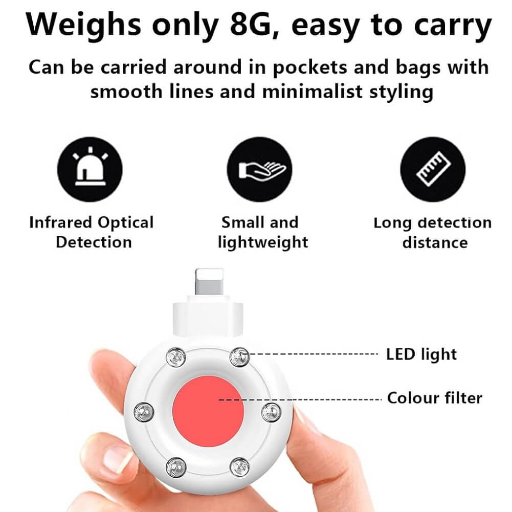 Hidden Camera Detector with 6 LEDs Sensitive Light Detector Through Infrared Filter to Protect Your Privacy, Lighting Port For iPhone - Imported from UK