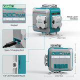 DECTEAM 4D 16 Lines Self-leveling Laser Level, 4 x 360° Green Cross Line Laser Levels with Horizontal & Vertical Lines, Rechargeable Battery & Magnetic Base Included - Imported from UK
