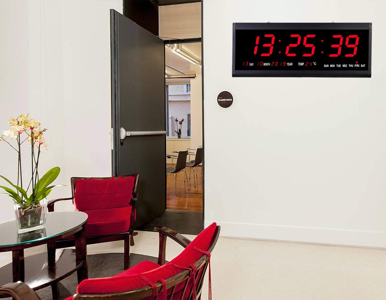 HoTai Large LED Digital Wall Clock 18.9 Inch, Large Red LED Display with Indoor Temperature Date, Day of Week, Desk Wall Alarm Clock - Imported from UK