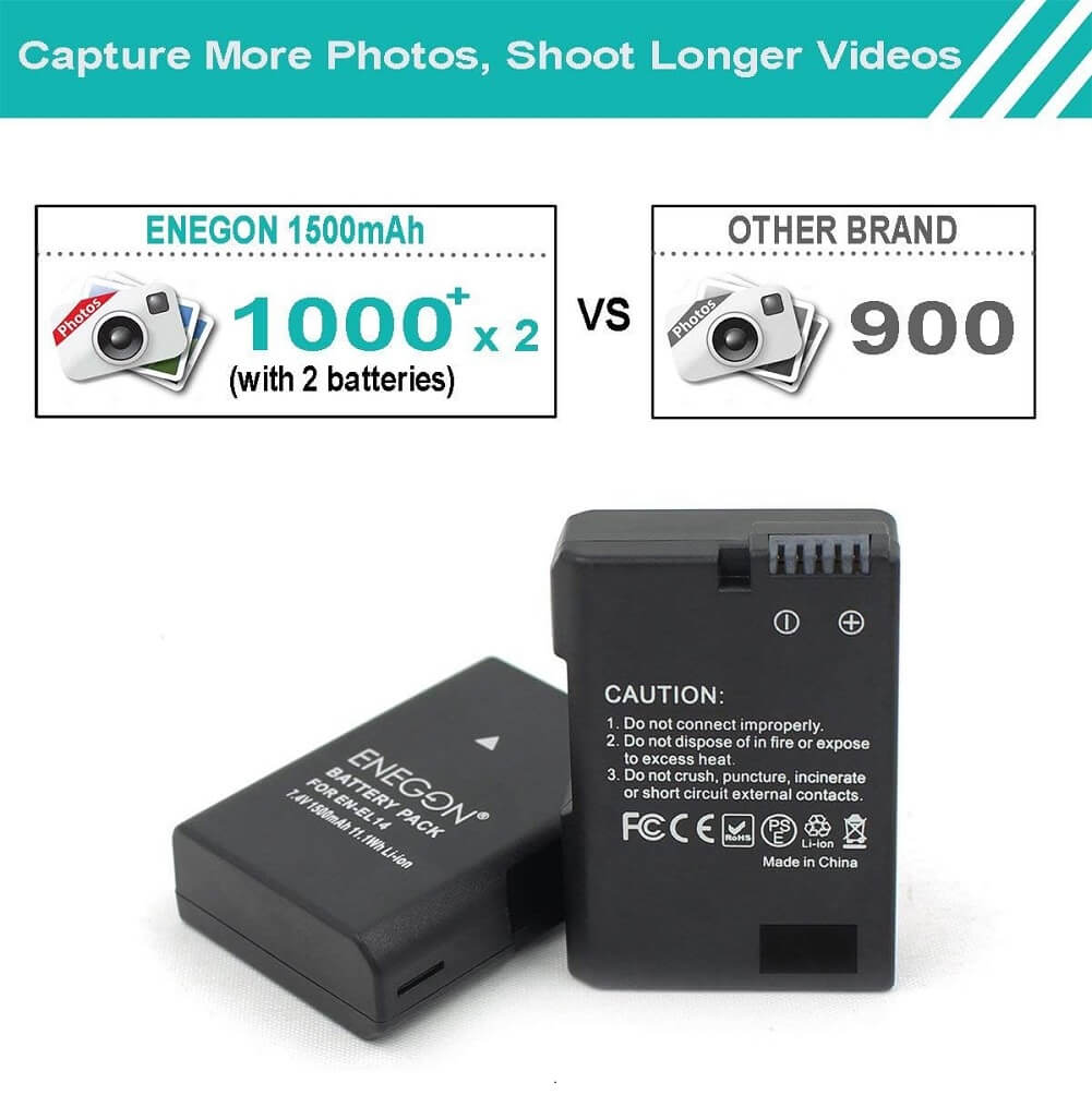 ENEGON EN-EL14/14a Li-ion Battery Charger Set 2x 1500mAh Battery & Rapid USB Charger Kit for Nikon - Imported from UK