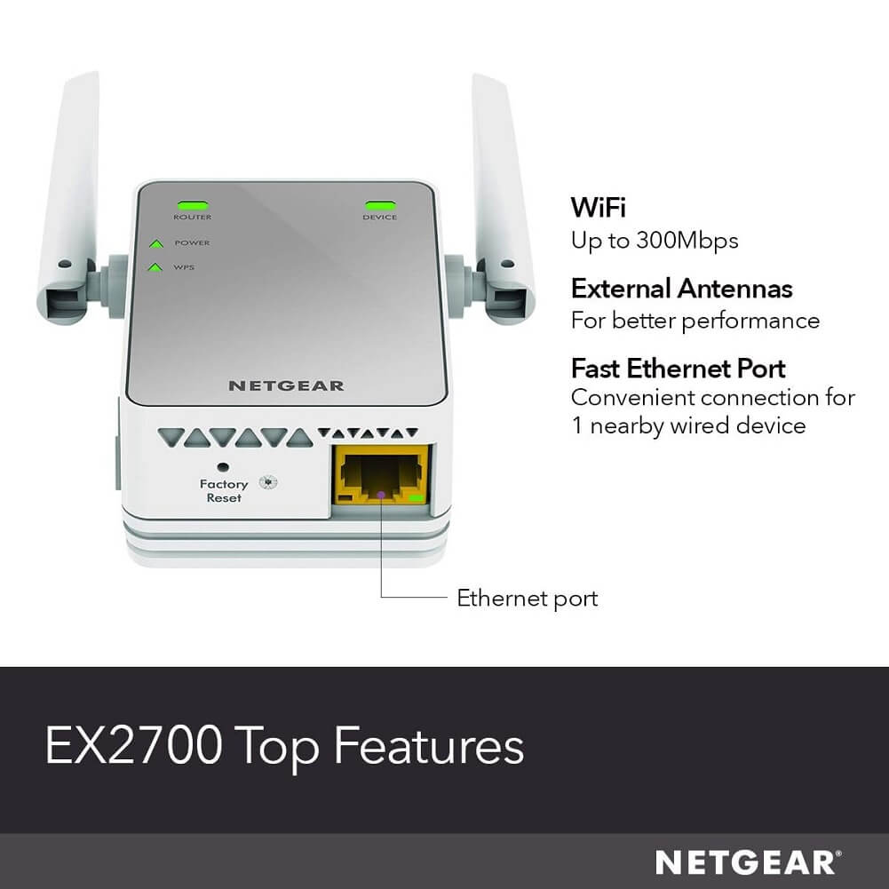 NETGEAR N300 WiFi Range Extender / Repeater Signal Booster up to 300 Mbps Covers up to 600 sq.ft & 10 devices - Imported from UK