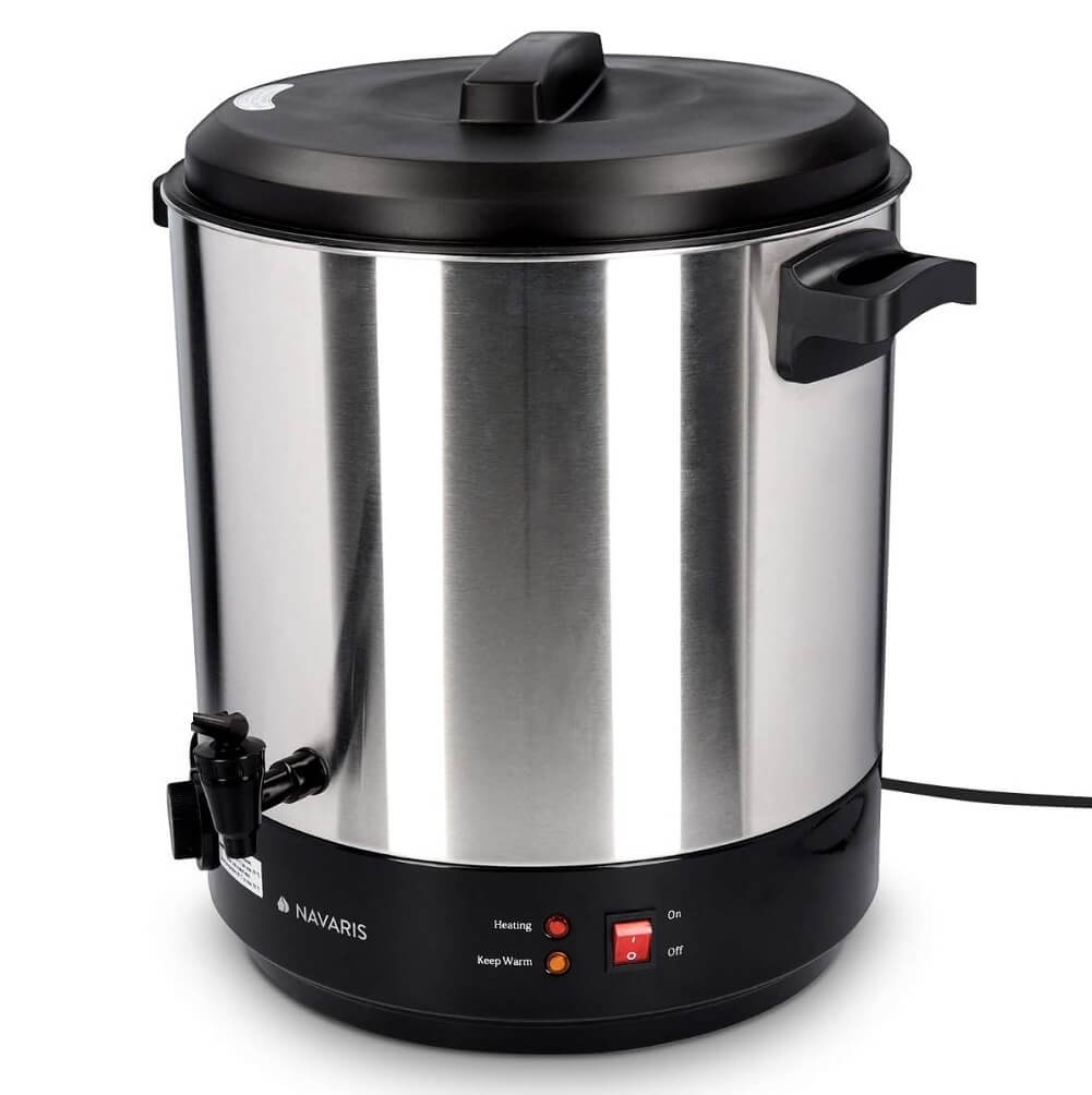 Navaris 27L Stainless Steel 1800W Preserving Kettle with Mulled Wine Function, Including Thermostat & Timer up to 120m, Temperature from 30-100°C With Thermostat Tap - imported from UK