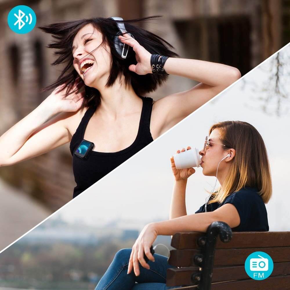 Geekera / Timoom Bluetooth 5.0 MP3 Player, 16GB Music Player with HiFi Lossless Sound, 1.8" Full Touch Screen with Clip Speaker FM Radio Recorder E-book Video Alarm - Imported from UK