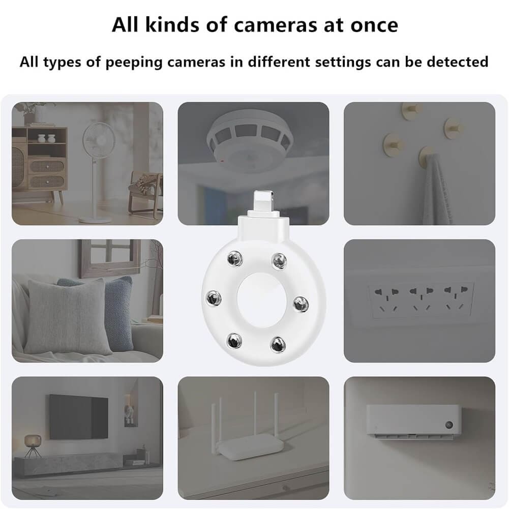 Hidden Camera Detector with 6 LEDs Sensitive Light Detector Through Infrared Filter to Protect Your Privacy, Lighting Port For iPhone - Imported from UK